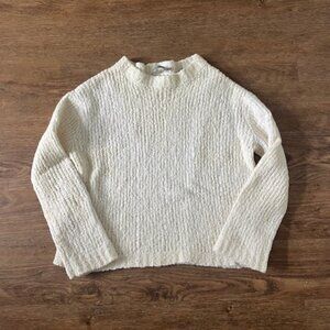 Vince Ivory White Knubby Knit Crewneck Sweater Size M cropped fit